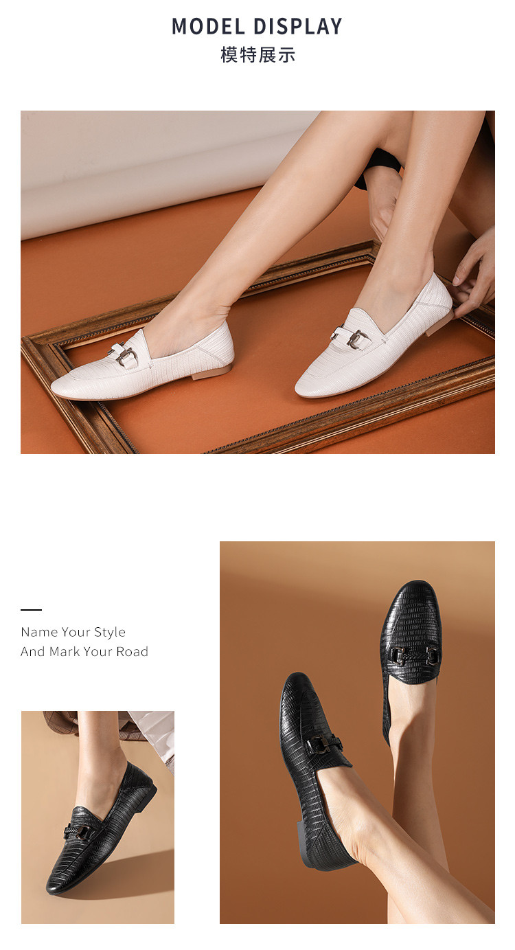 bosssunwen 真皮乐福鞋2021春季新女鞋单鞋圆头深口舒适平底两穿小