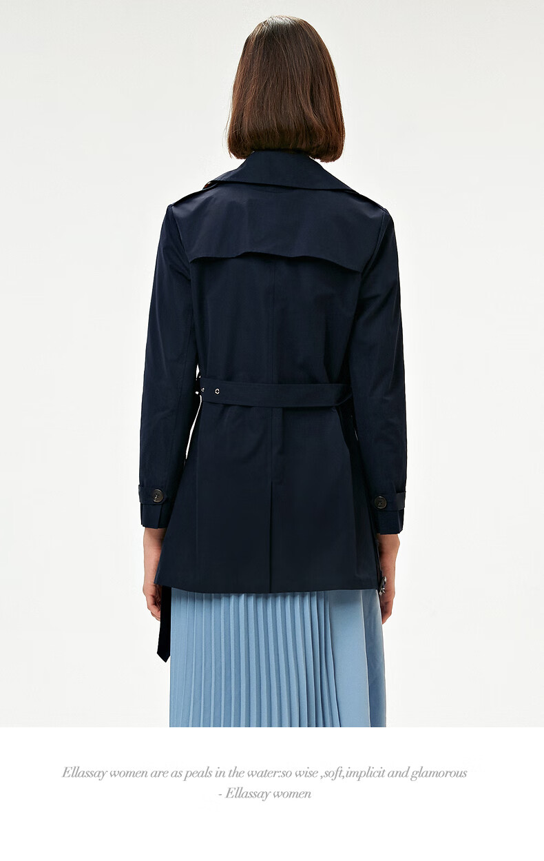 ellassay歌力思2021秋冬新款经典翻领设计短款风衣通勤外套女浅灰色l