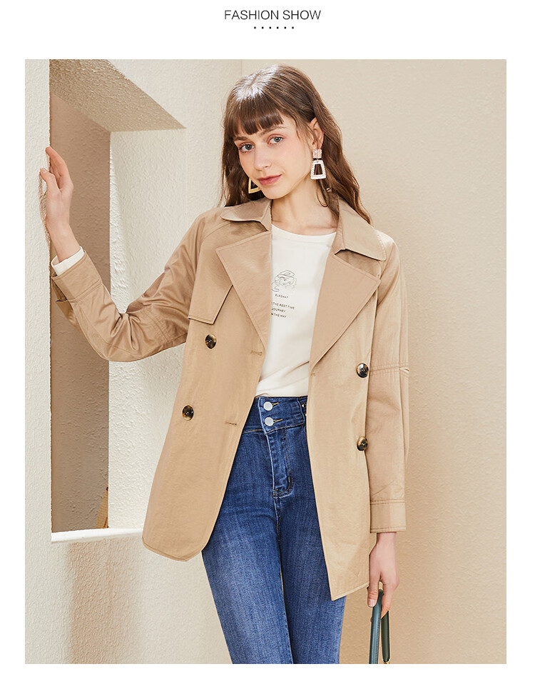 蔓诺蒂my.node 2021春新款女士休闲收腰中长款风衣薄外套 驼色 l