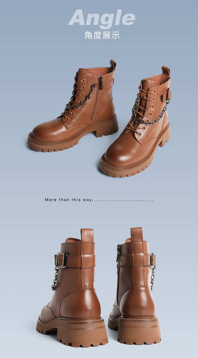 森达2021冬季新款商场同款欧美潮流链条时尚女马丁靴4sk01dd1黑色单里