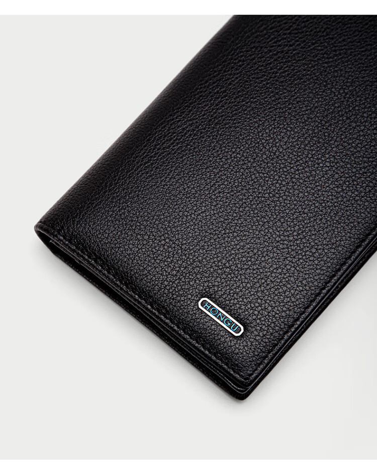 红谷hongu 【儒雅真皮西装包】优质平纹头层牛皮男士钱包男长款 漆黑