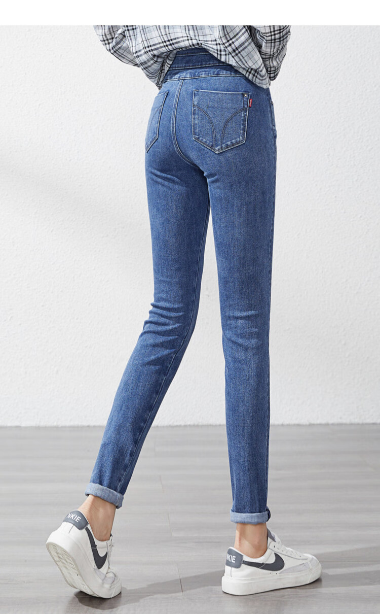 逸阳esey2021新品女裤春秋高腰牛仔裤女士弹力修身小脚裤女裤子女50度