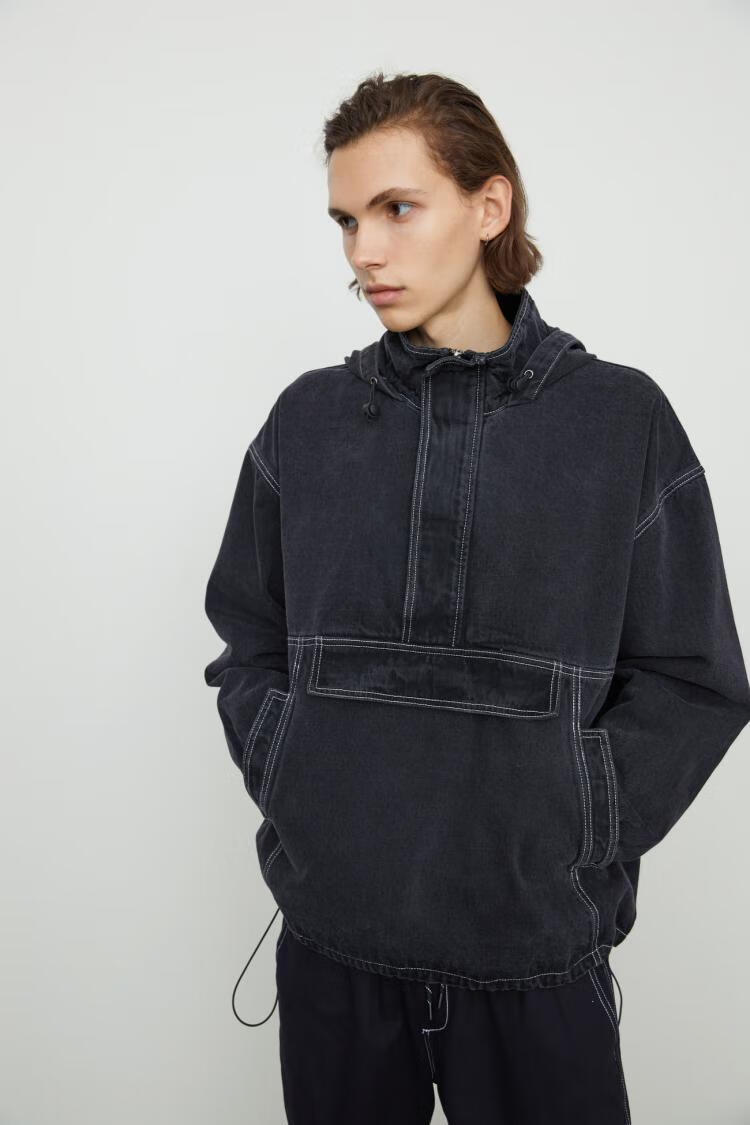 urban revivo ur男装宽松口袋连帽工装牛仔卫衣外套mv49sbjx2000夹克