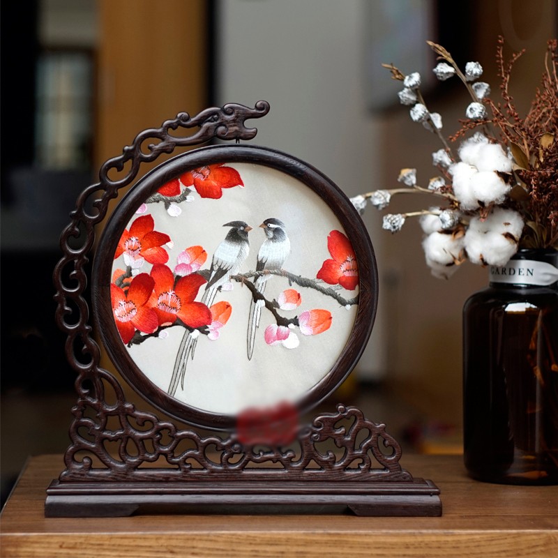 晨圈汇广绣粤绣广东木棉花礼物手工刺绣家居摆件商务礼品入伙送礼双面