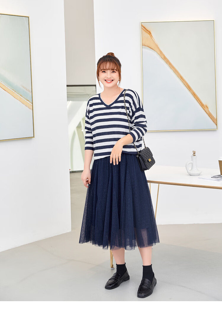 msshe大码女装2021款春胖妹妹橡筋高腰公主微闪网纱裙蓬蓬半身裙 经典