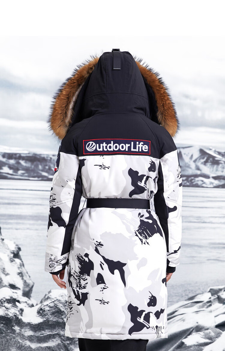 波司登bosideng 【加厚】女大毛领中长款羽绒服鹅绒加厚保暖外套 水灰