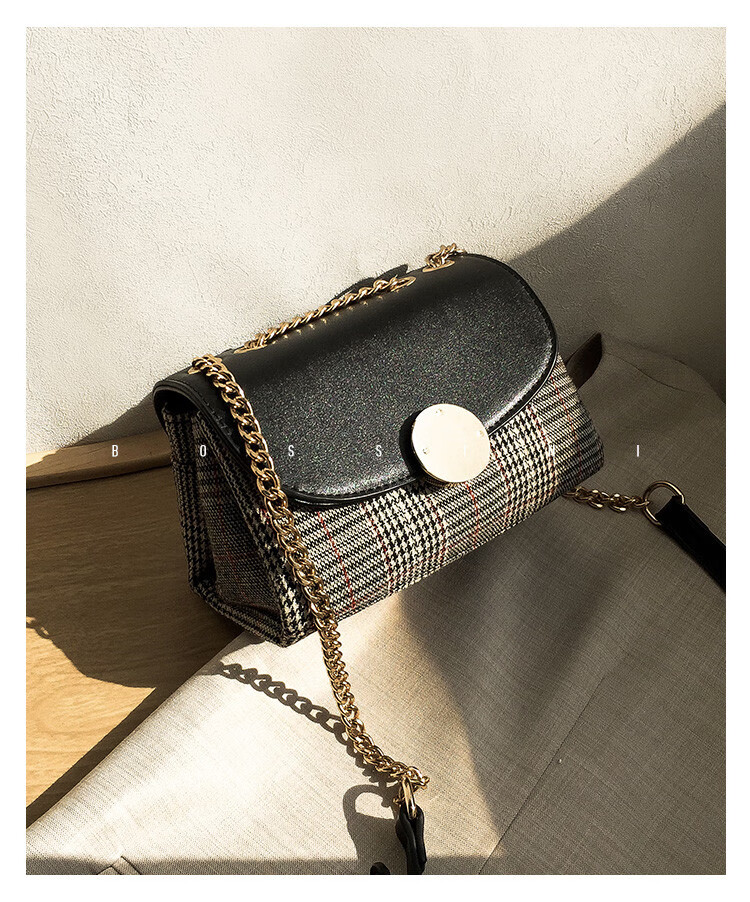 堡狮龙bossini 女包包斜挎包女式时尚格纹链条包女士包手机包小方包单