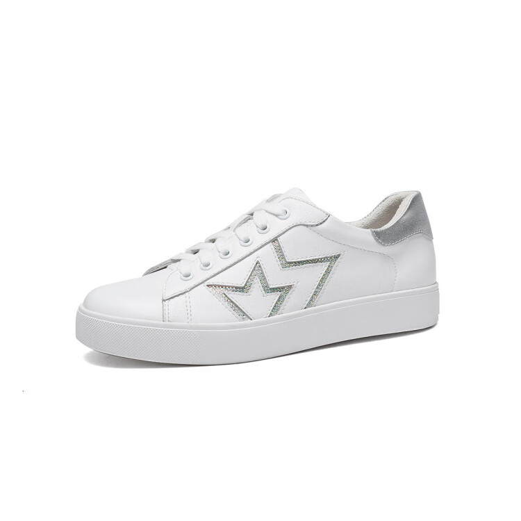 沙驰satchi20年新品牛皮革网红超火镶钻五角星小白鞋女休闲鞋显瘦板鞋