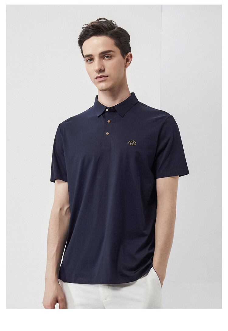 迪柯尼dikeni 夏季舒适棉简约翻领精致烫印商务休闲男士短袖polo衫