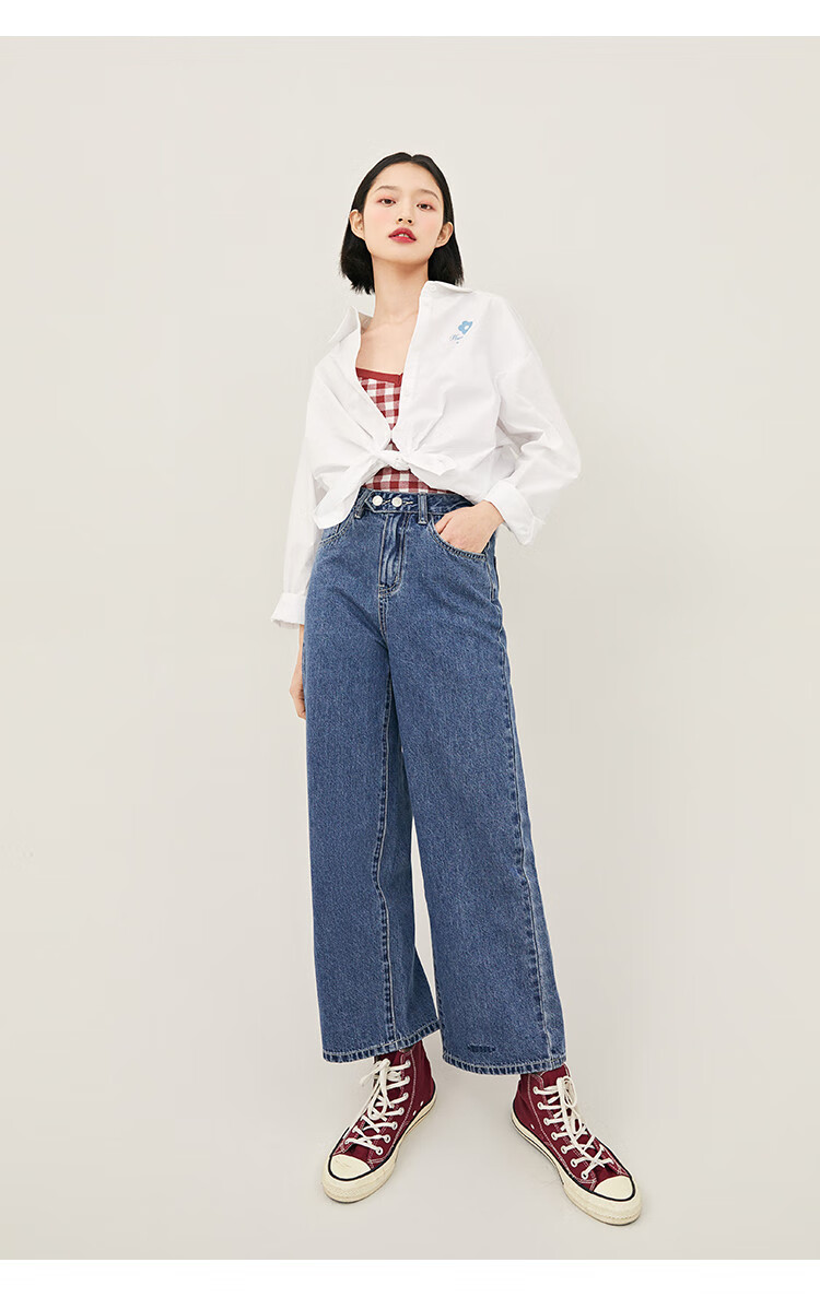 阔色kuose 高腰显瘦牛仔裤女长裤2021新款春季韩版显高直筒裤阔腿裤