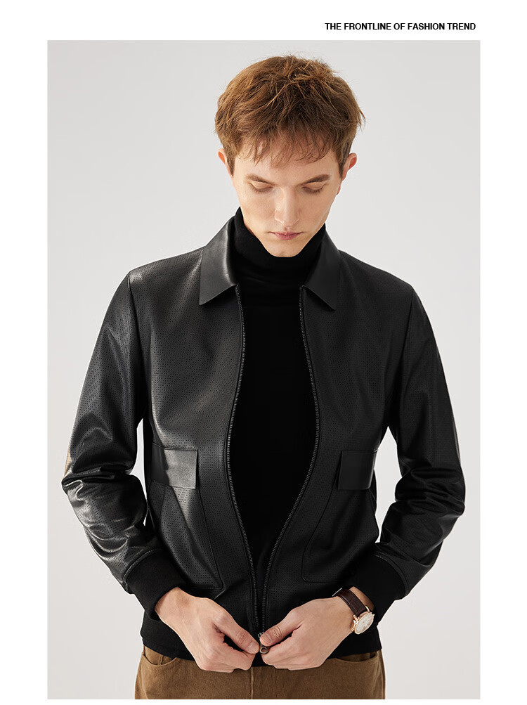 navigare 【羊皮革】意大利小帆船 21春季新品百搭短装男士翻领皮衣