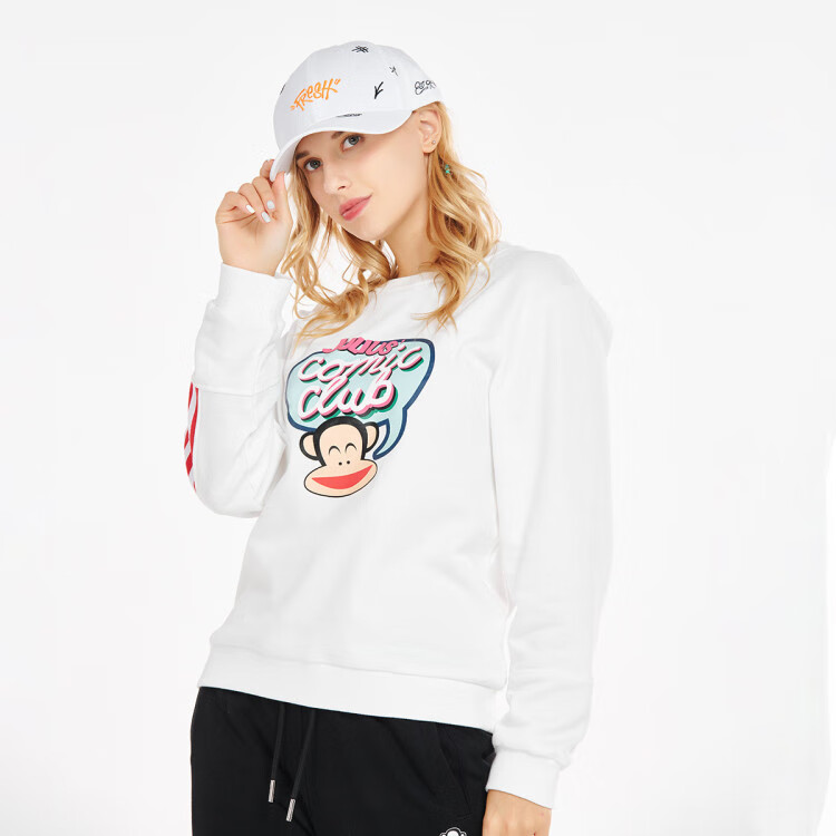 大嘴猴paul frank 春季*女款圆领卡通印花休闲舒适百搭运动卫衣 米白