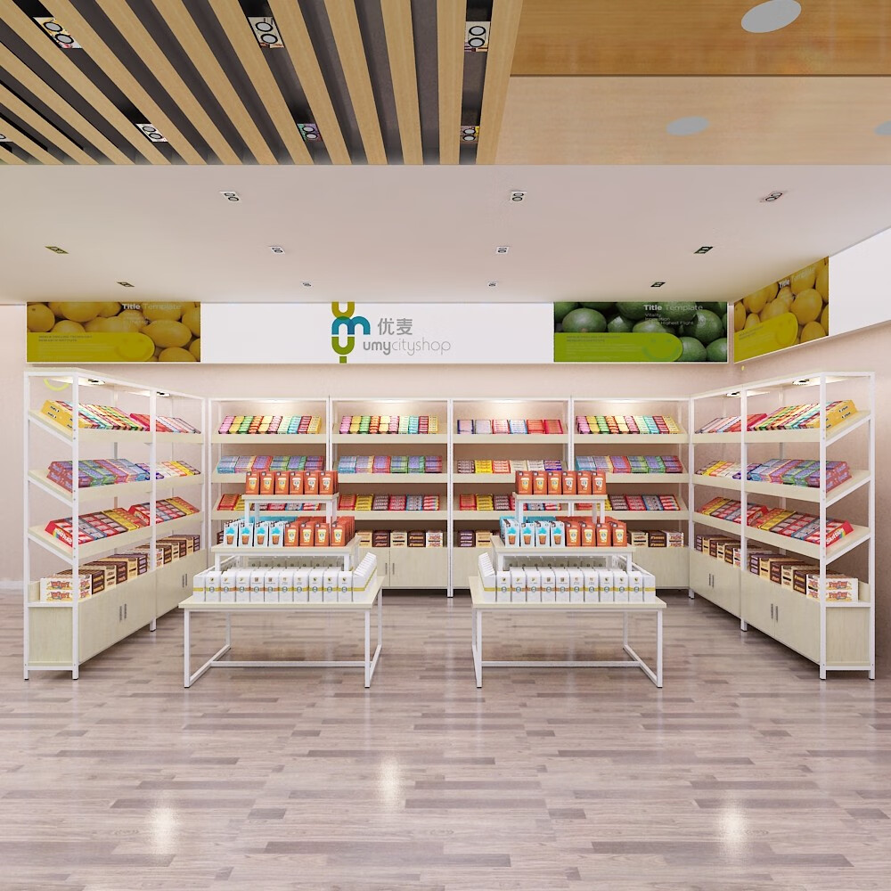 福筱产品展示柜化妆品陈列柜创意零食面包点心展柜母婴店办货柜展示架