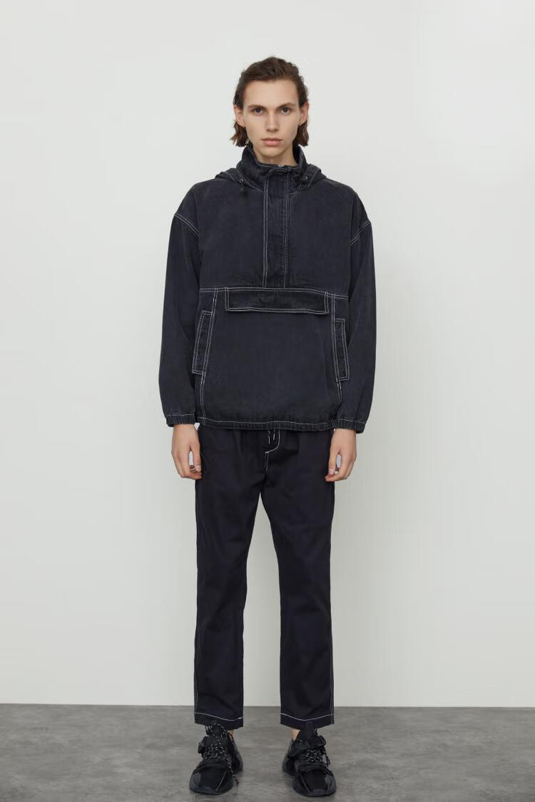 urban revivo ur男装宽松口袋连帽工装牛仔卫衣外套mv49sbjx2000夹克