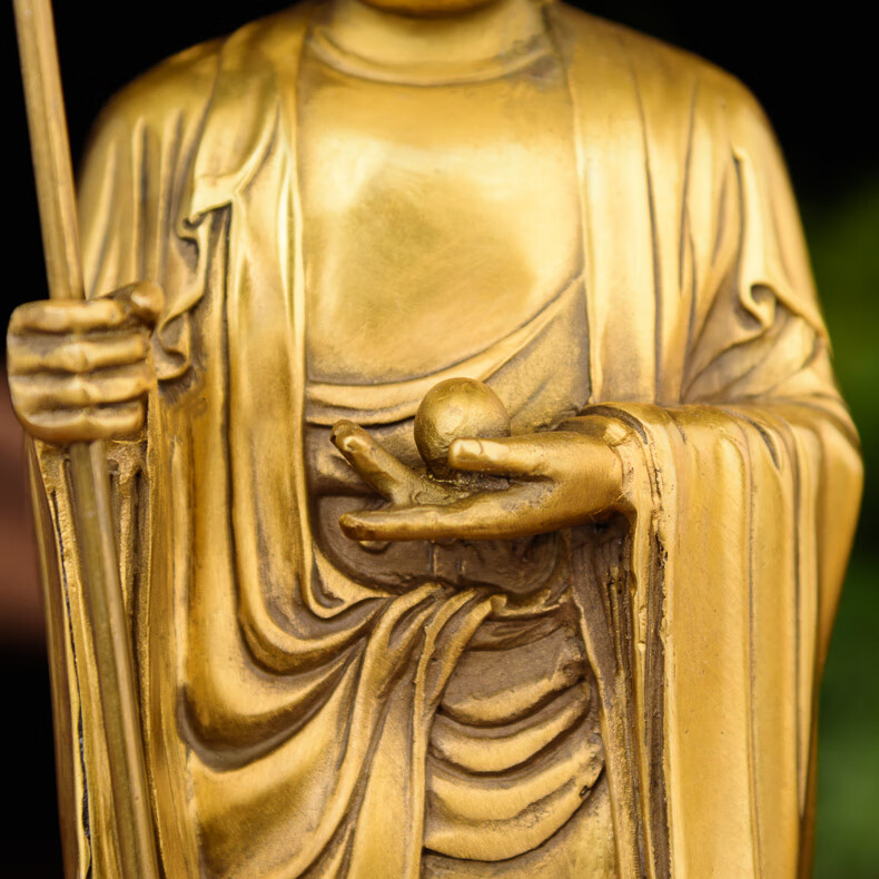 百纳源 地藏王佛像九华山地藏王佛像黄铜比丘锡杖地藏王菩萨摆件 精品