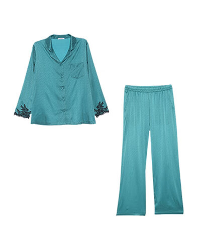 新品爱慕睡衣女士家居服桑蚕丝丝滑起居长袖长裤分身家居套装am466061