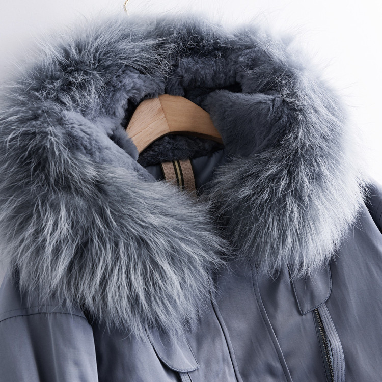 凯撒kaiser 工装派克服獭兔毛内*貉子毛领尼克服皮草 3010蓝 34