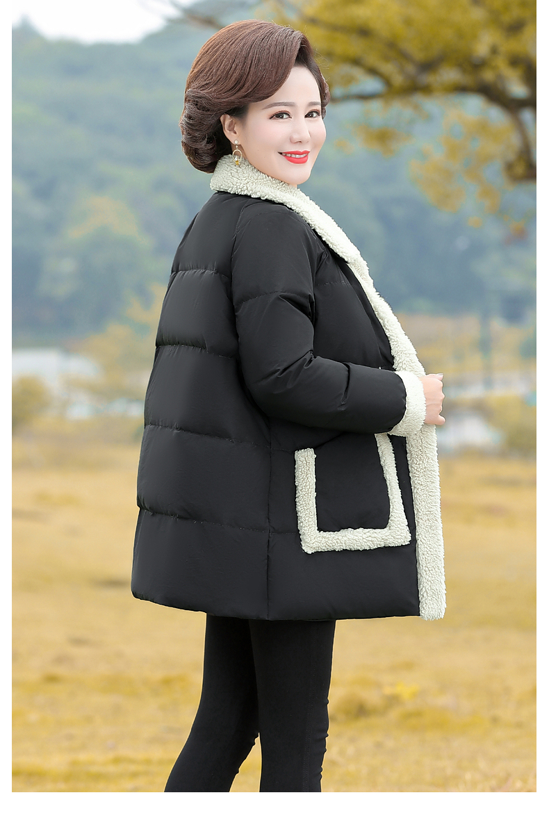 浅恋妈妈装冬装时尚短款棉服中年妇女宽松大码羊羔绒棉袄中老年女装