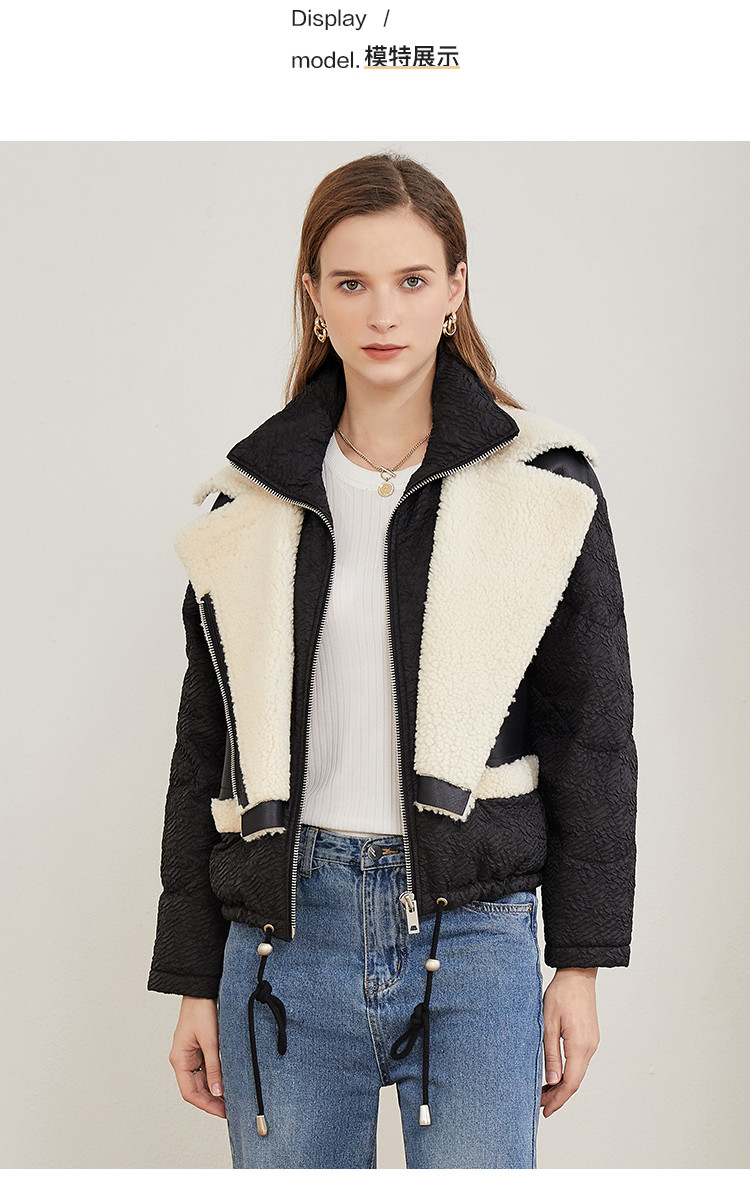 雪豹2020冬季新款翻领拼接皮毛一体外套皮草 黑白色 38
