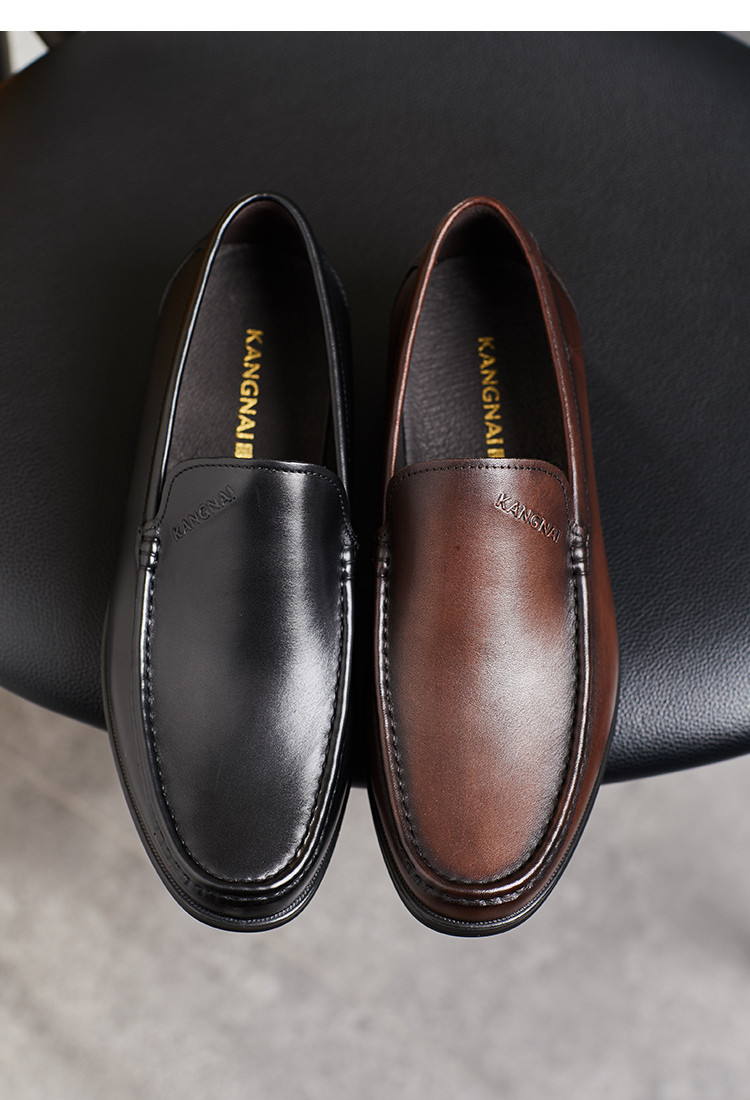 康奈kangnai 【头层牛皮】一脚蹬男休闲皮鞋乐福鞋轻便驾车鞋男皮鞋男