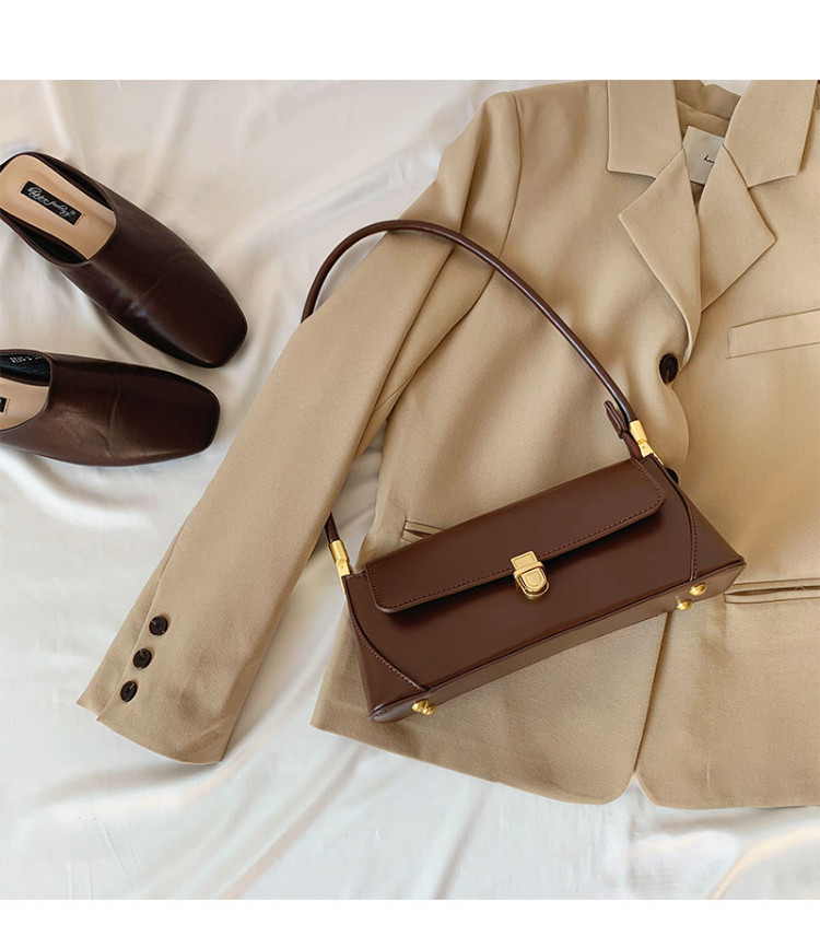 斯提亚stiya 【牛皮腋下包】新品时尚法棍包女士单肩小包手提包女式斜