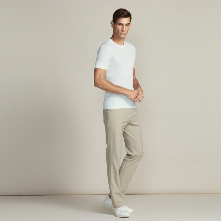 迪柯尼dikeni 夏季舒适简约修身针男士织短袖t恤 珍珠白 48