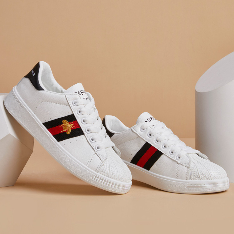 21春季新款小蜜蜂小白鞋女运动板鞋贝壳头鞋子女士休闲鞋女鞋 白黑 40