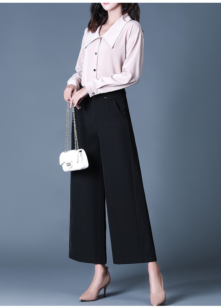 小爱神 阔腿裤女高腰九分休闲西裤春装2019新款韩版宽松微喇叭大码