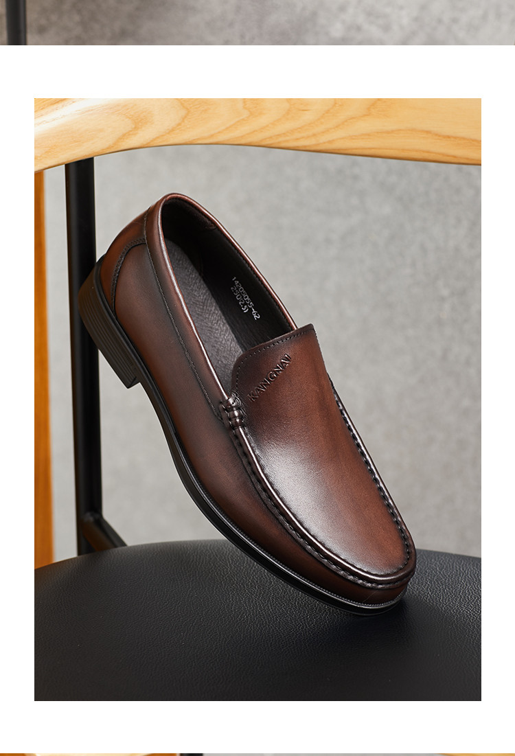 康奈kangnai 【头层牛皮】一脚蹬男休闲皮鞋乐福鞋轻便驾车鞋男皮鞋男