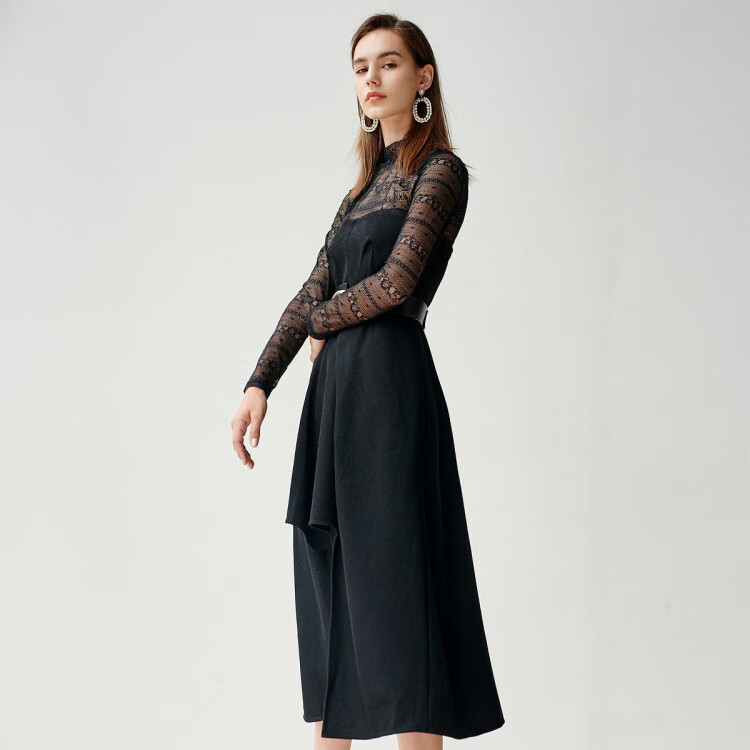 伊华欧秀evaouxiu 春修身高腰黑色长裙抹胸气质连衣裙礼裙 黑色 s