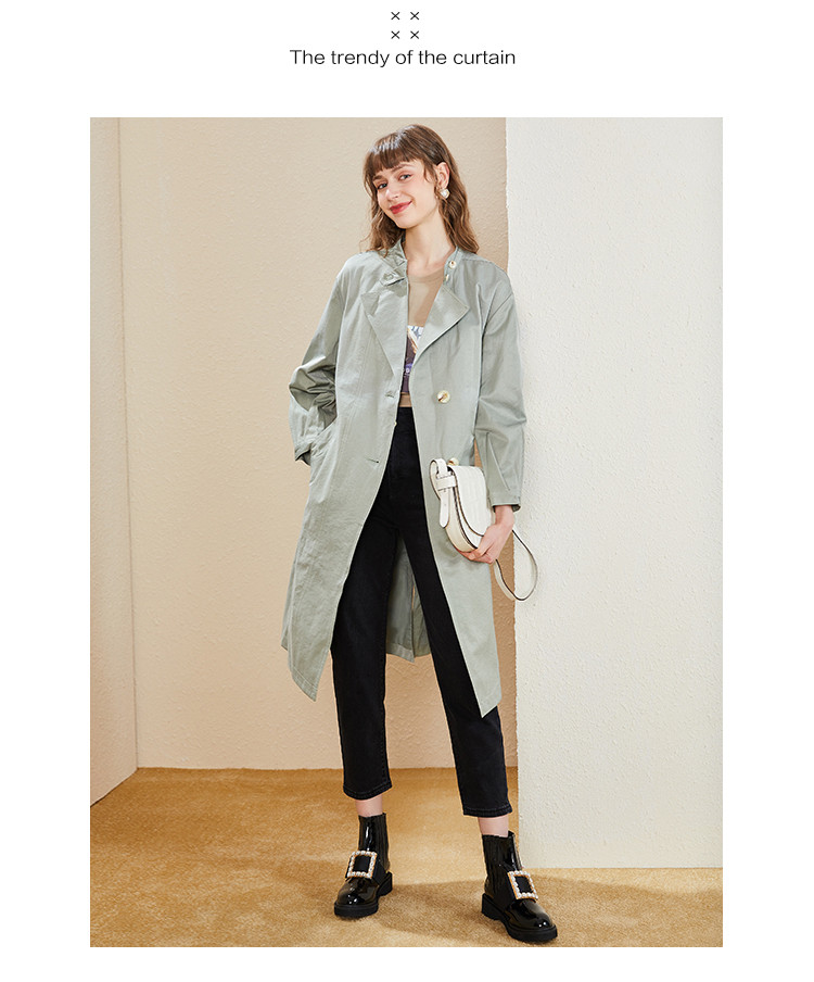 蔓诺蒂my.node 2021春新款挺阔感阔型风衣外套女 浅草绿 s