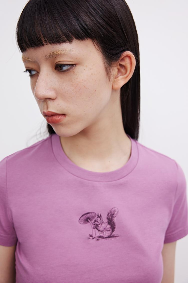 女装 t恤 urban revivo urban revivo urins紧身抽绳系带印花短袖t恤