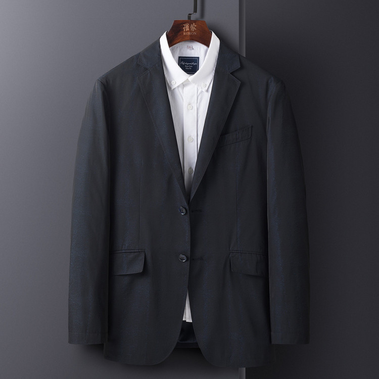 罗蒙romon 【暗纹面料】纯色翻领男士单西商务通勤小西装外套男夹克