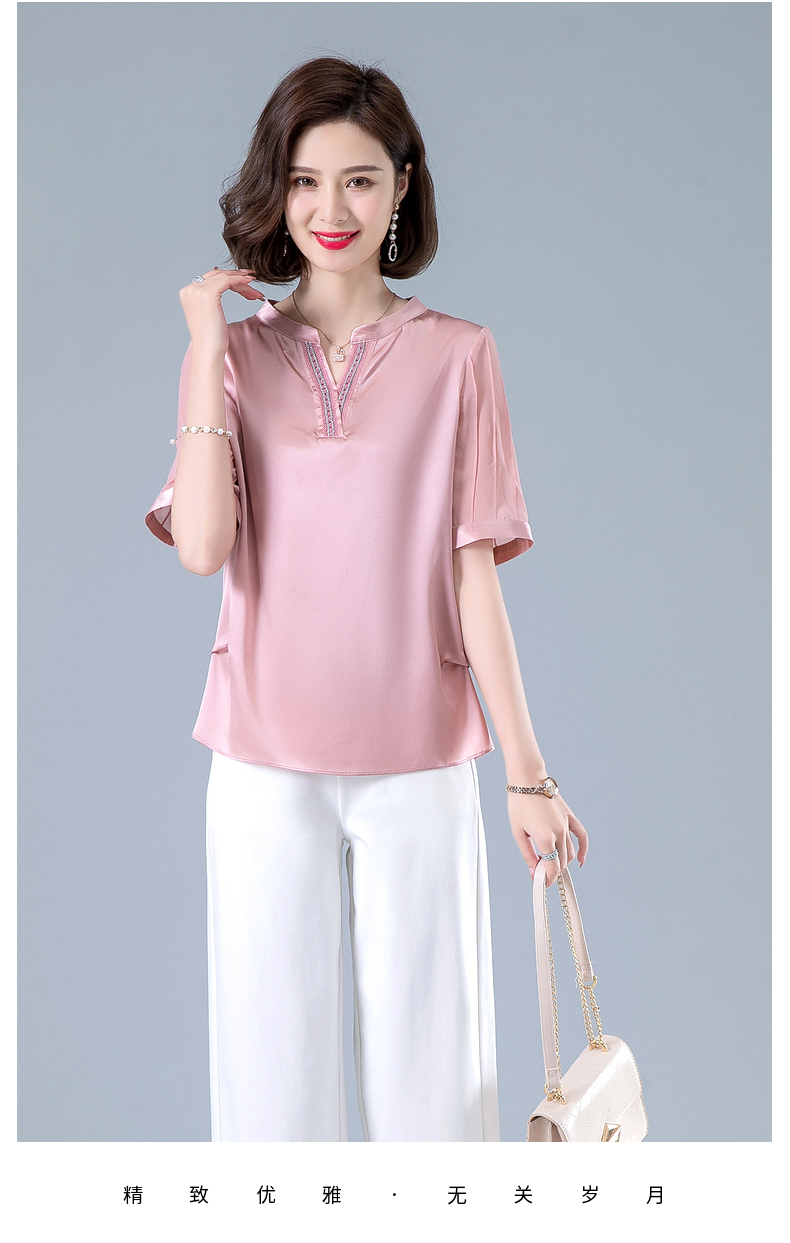 浅恋妈妈装夏装真丝短袖衬衫上衣夏季中年妇女桑蚕丝中老年人女装