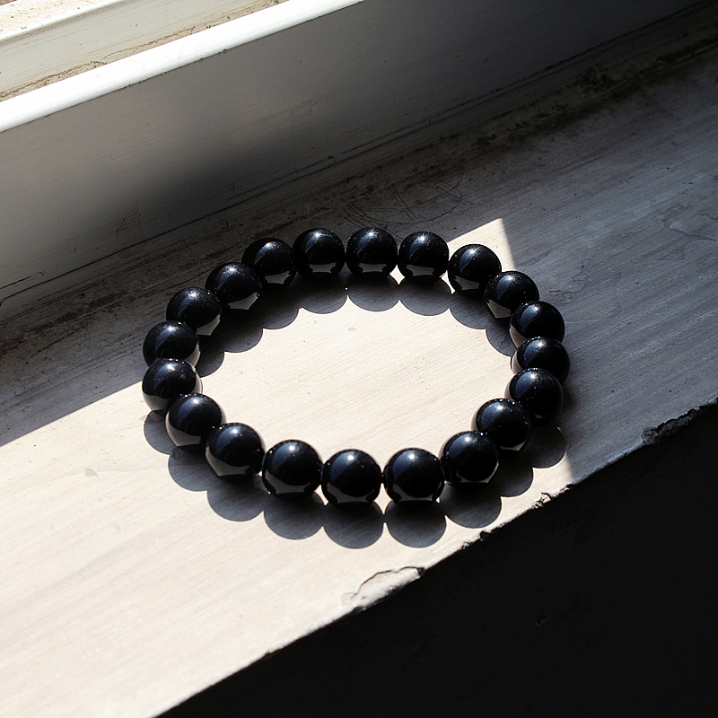 手工编制纯色串珠手链极简主义黑色情侣佛珠男士不掉色大粒径珠子