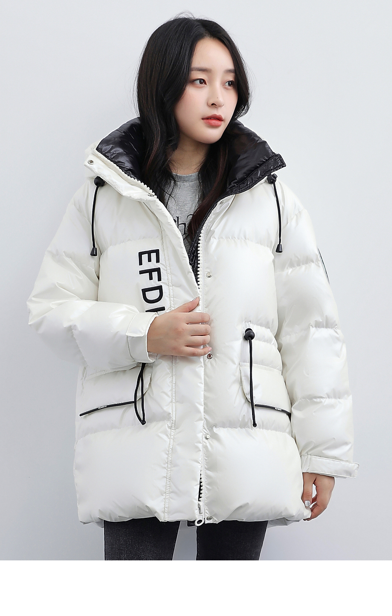 高梵中长款羽绒服女2021年冬季新款羽绒上衣服潮流韩版连帽冬装90白