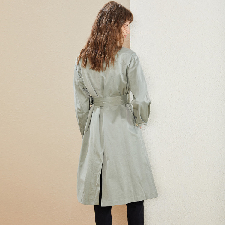 蔓诺蒂my.node 2021春新款挺阔感阔型风衣外套女 浅草绿 s