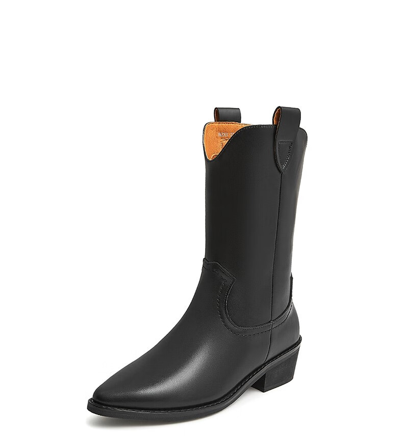 teenmix/天美意靴子女素人女鞋尖头西部牛仔风复古女皮靴1nzx1dz1