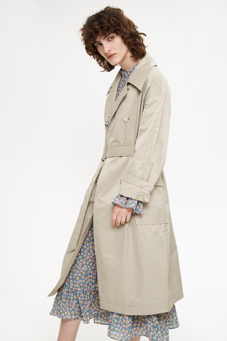 urban revivo ur女装时尚插肩袖大气风衣外套wg06s1dn2000 绿卡其 m