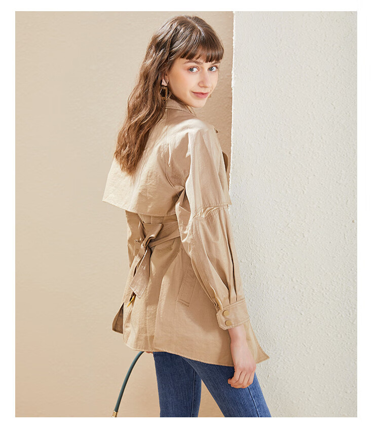 蔓诺蒂my.node 2021春新款女士休闲收腰中长款风衣薄外套 驼色 l