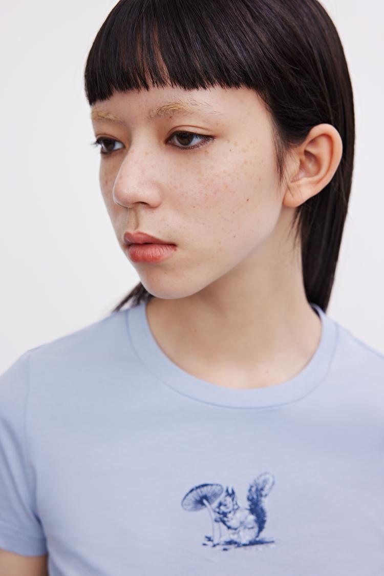 女装 t恤 urban revivo urban revivo urins紧身抽绳系带印花短袖t恤