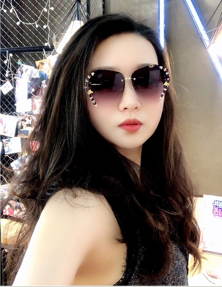 卡丹路cardanro 【亮钻时尚】新品无框墨镜女太阳眼镜百搭潮流防紫外