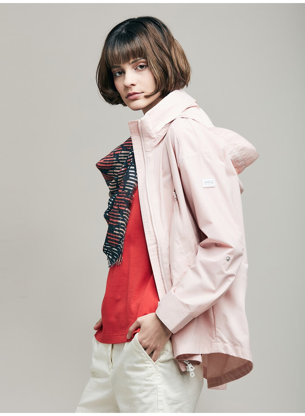 aigle艾高nicole女士轻量帽兜可收纳夹克女春夏荷花粉红