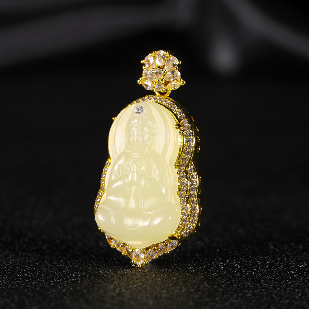 er23267 和田玉晴水925银豪华镶嵌观音