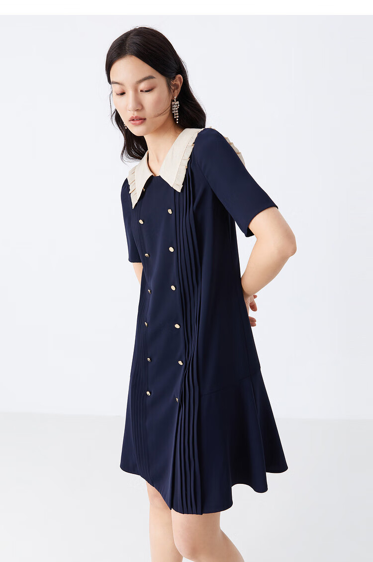 音儿yiner 女装2021夏季新款连衣裙 藏蓝 38