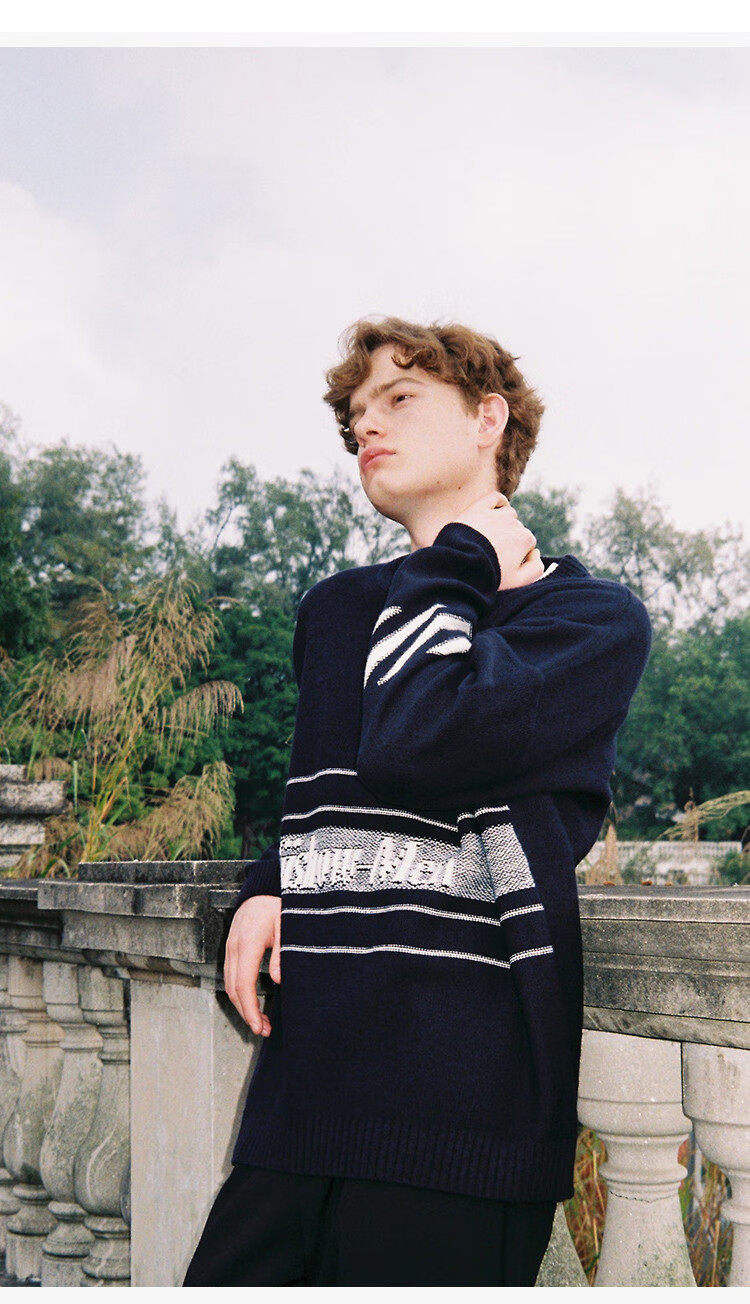 viishow 2021针织衫男时尚简约字母百搭男士针织衫 蓝色 m