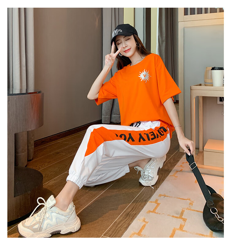 圣天狐fairy-fox 2021夏季简约休闲女款套装时尚女运动短袖套装少女