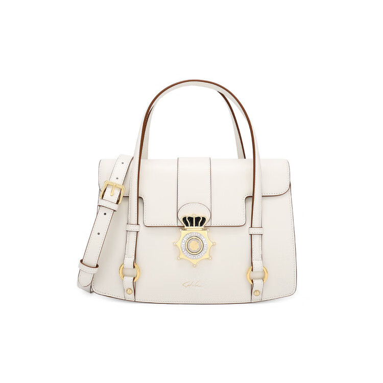 沙驰satchi 女包优雅手提包个性单肩包头层牛皮凯莉包轻奢时尚 白色