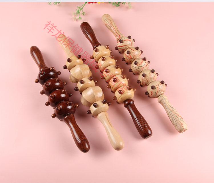 斯特斐尔 按摩锤棒捶腿腹肩颈椎部按摩器木质经络棒滚轮棒背部腰部