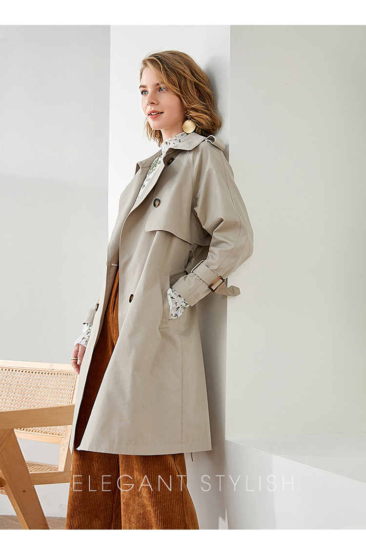 凡琴fan qin 喜欢你基础好搭 春季帅气中长款女士风衣外套优雅ol 浅